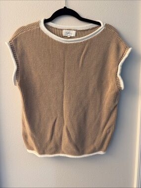 Knit Tee in Camel with White Trim